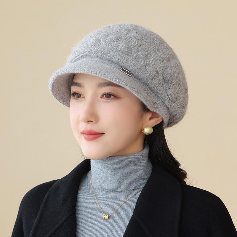 Middle-aged and Elderly Hat Women's Autumn and Winter Wool Hat Fashion Cap Thickened Warm Knitted Windproof Beret