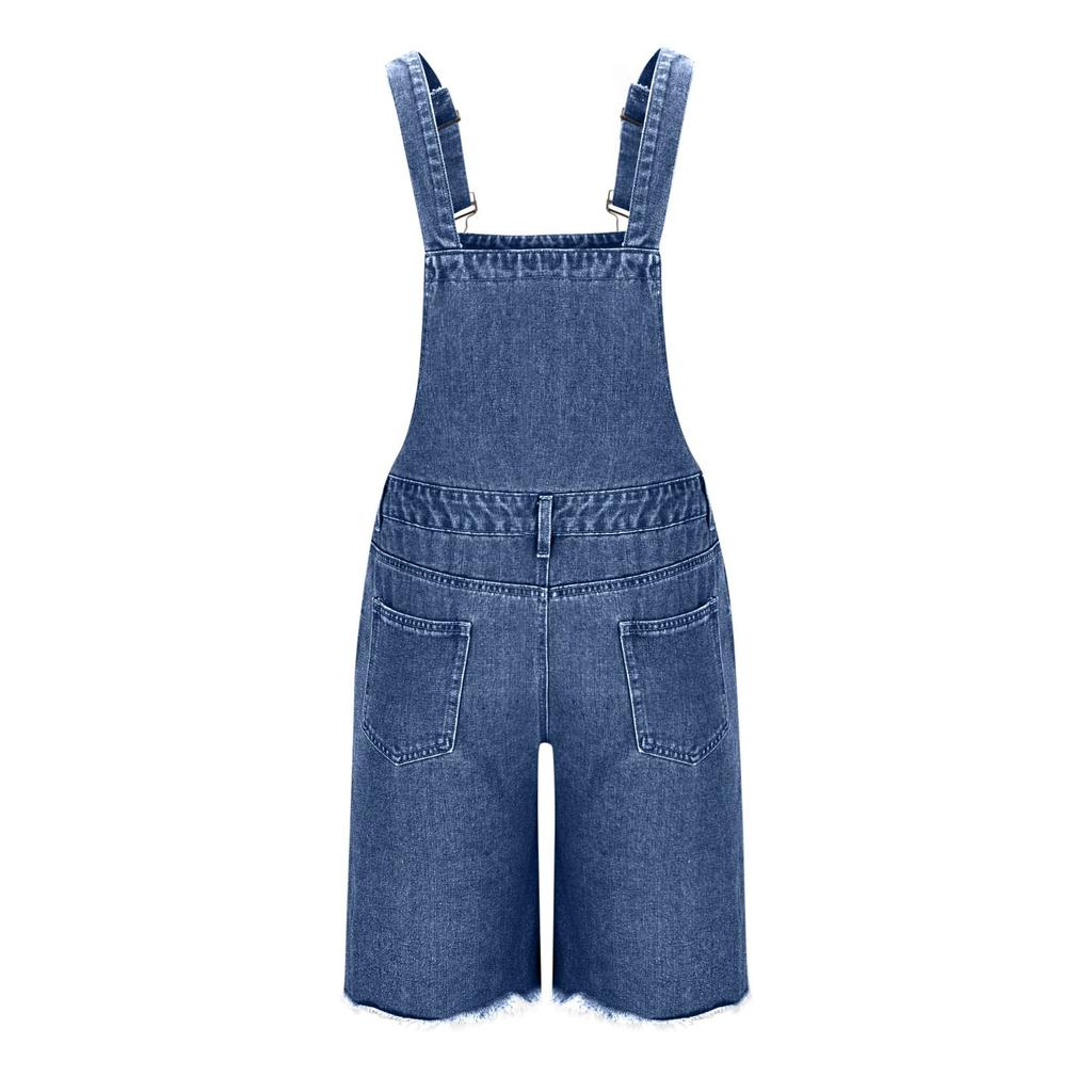 Men's Fashion Solid V-Neck Button Pocket Wash Water Denim Adjustable Short Strap Jumpsuit