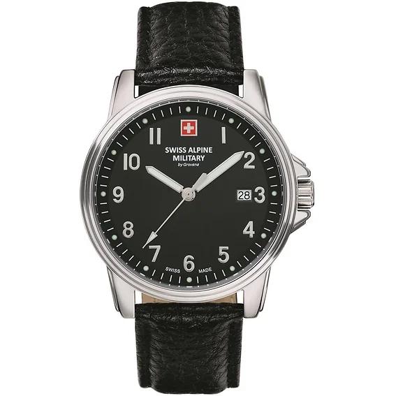 Кварцевые мужские часы Swiss Alpine Military от Grovana Leader с черным циферблатом 7011.1537 100M чёрный