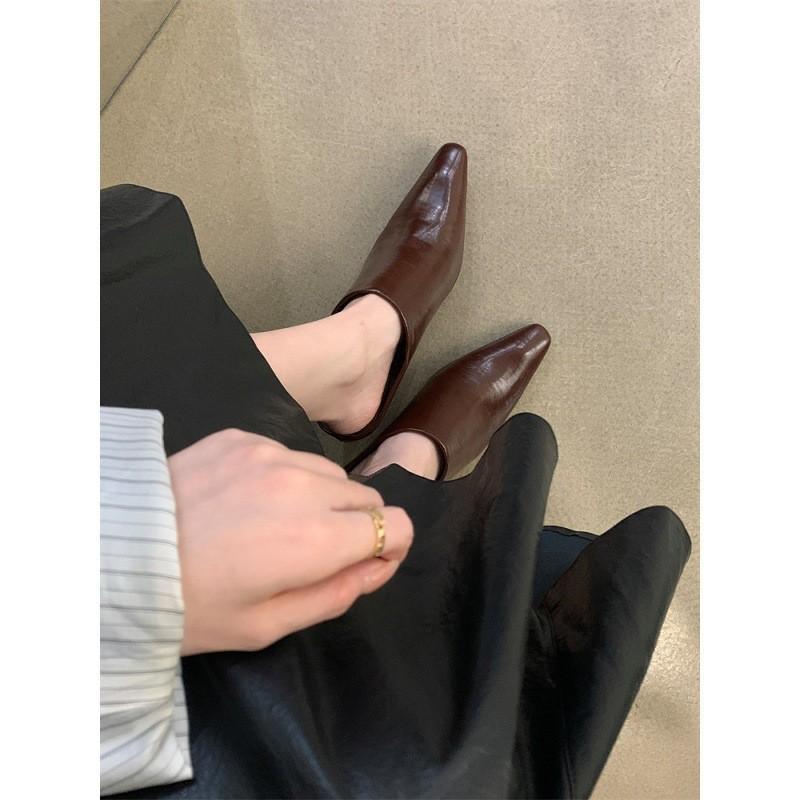 European and American bag head half slippers women's small square head wedge heel high heel sandals fashion wear thick heel lazy muller shoes