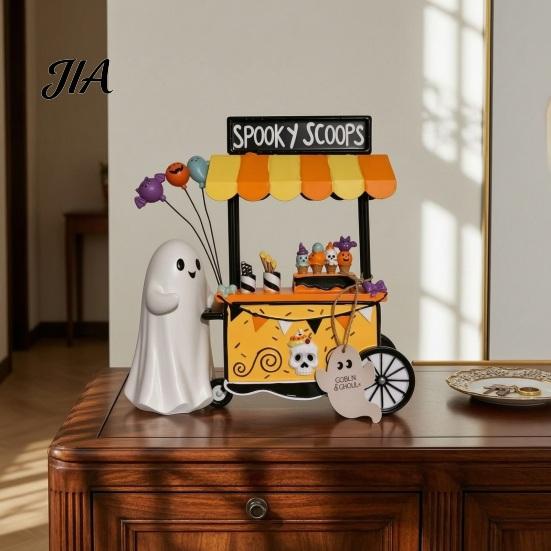 Halloween Table Centerpieces Ghost Resin Figurine, Spooky Cart Statue for Indoor Decor Home Garden Decor, Centerpiece Festive Party Decoration