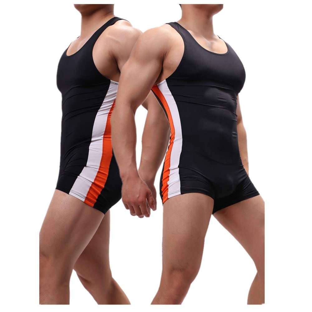 CSMARTE Men's Shoulder Boxer Briefs, Wrestling-Style Underwear, One-Piece Swimsuit (Black, Size L)