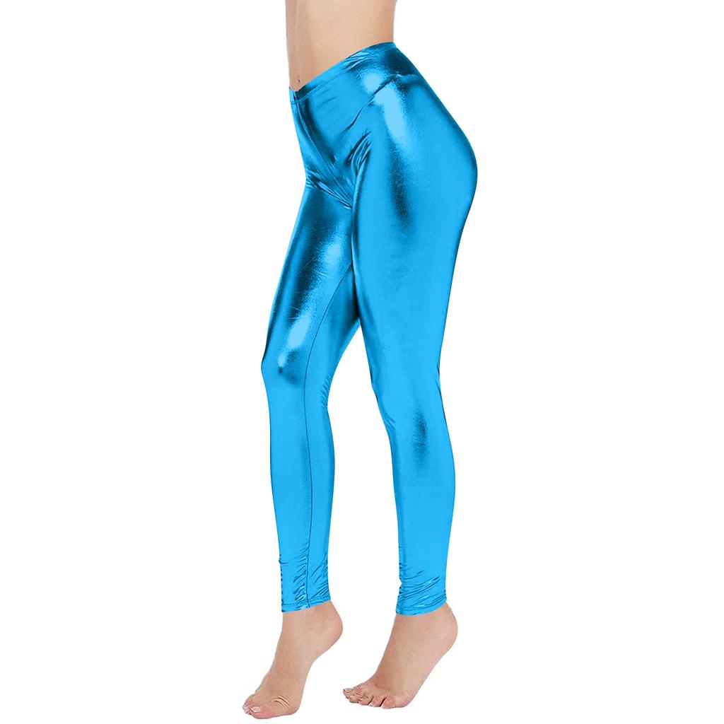 Damen Glänzende Kunstleder Leggings Yoga Hose Tanzhose