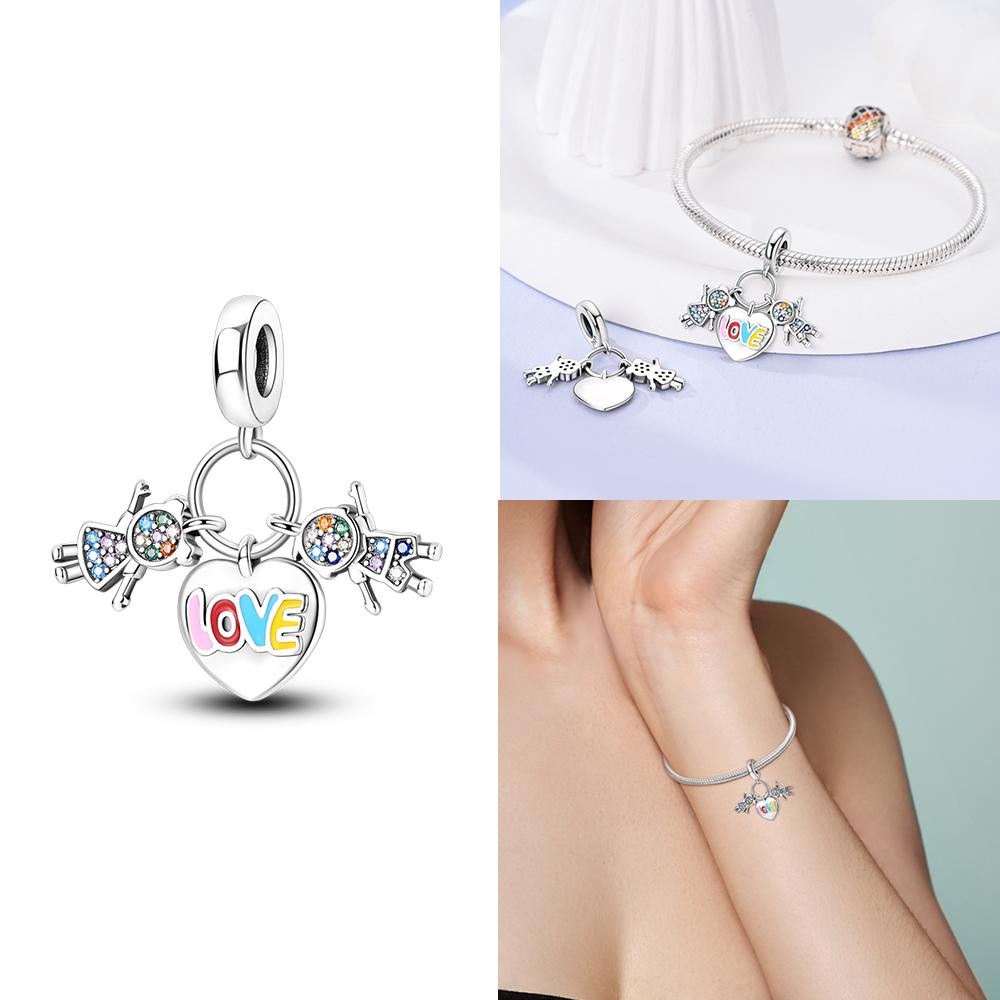 Charms Copper Original Red Heart Bicycle Love Couple Pendant Bead Fit Bracelet Valentine'S Day Fine Gift Women Jewelry Diy