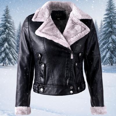 Plüschrevers Faux Faux Lederjacke für Damen Lederjacke Frühling Herbst Slim Fit Cardigan Mantel Oberbekleidung Dame Kurze Jacke