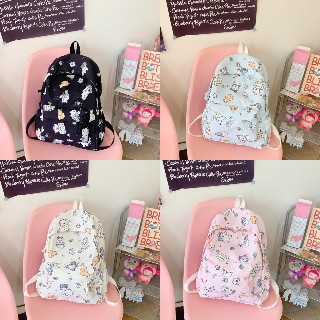 Cartoon Maltese Pattern Anime School Backpack For Middle School Girls With Lightweight Nylon Material And Breathable Cushion Straps
