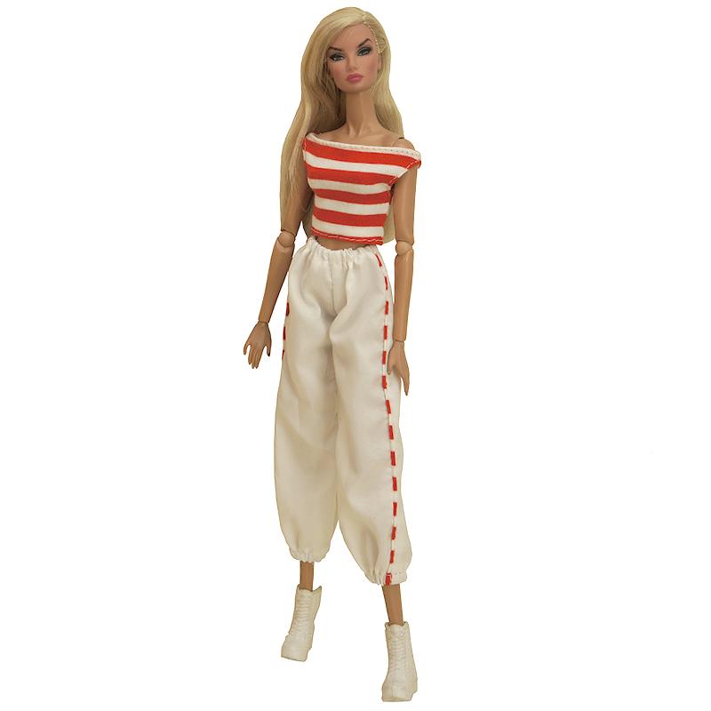 Red Striped Fashion Doll Clothes Set for Barbie Outfits 1/6 Dolls Accessories Crop Top Trousers Pants Kids Toys
