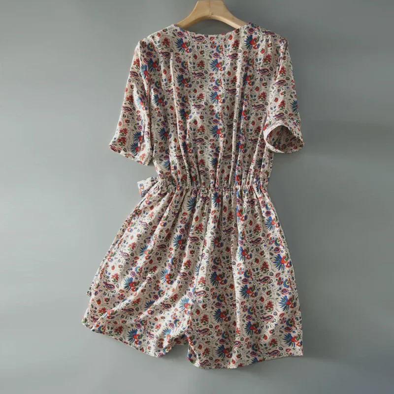 2024 Summer Floral Chiffon Wide-Leg Short Jumpsuit for Women