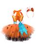 Girls Cave Costume Sequins Halter Dress 3D Bone Embellishment Puffy Skirt and Headpiece for Halloween Themed Party Role Play