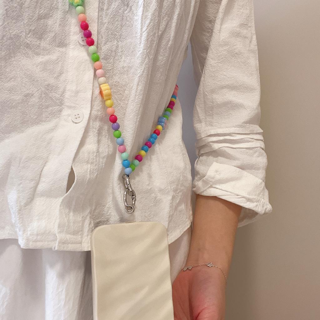 Cute Candy Rainbow Beaded Chain Crossbody Mobile Phone Lanyard Lovely Acrylic Decorative Strap for Bag Accessory