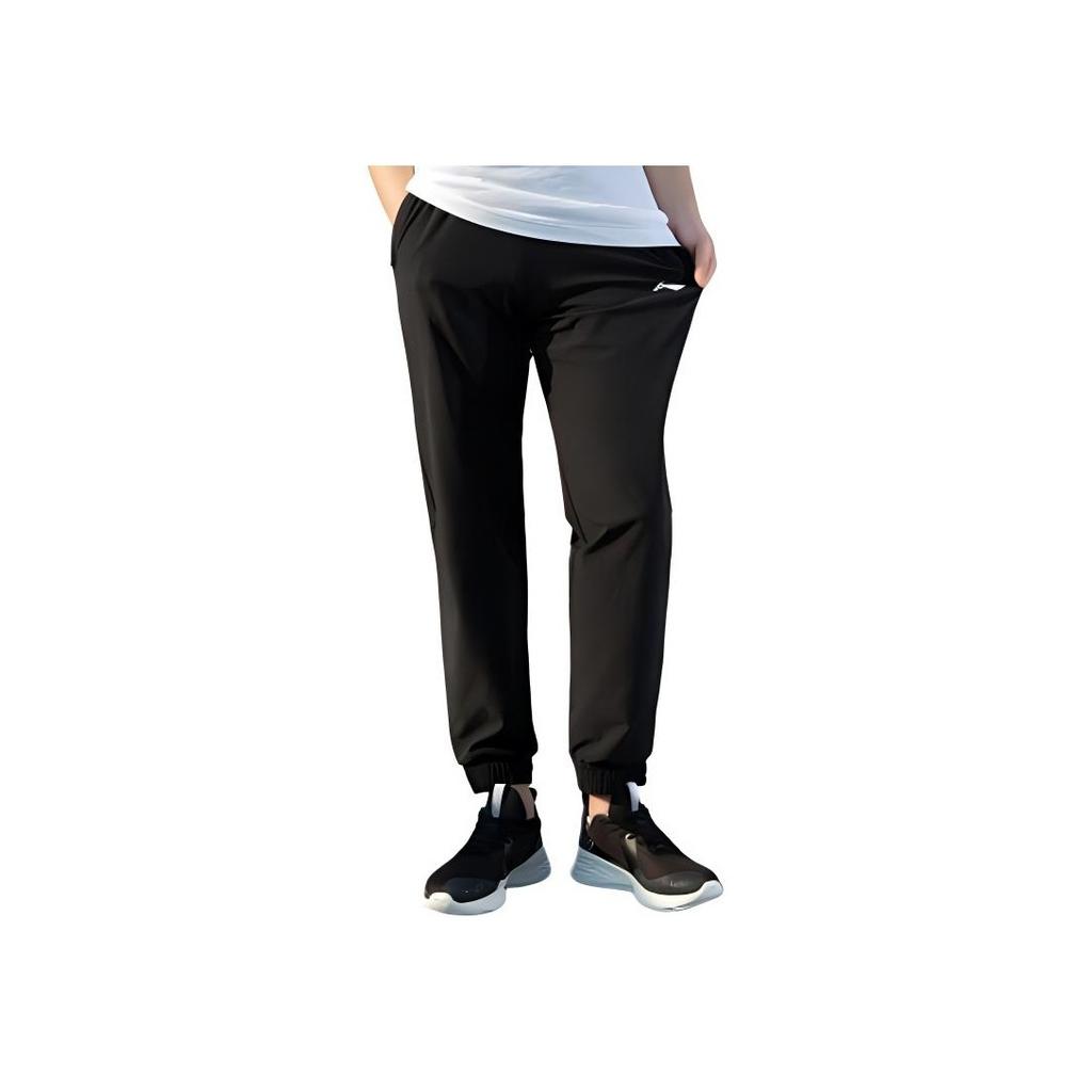 Li Ning Table Tennis Series Solid Color Logo Print Quick-Dry Tapered Woven Sports Casual Pants Men Pants Black AYKT551-7
