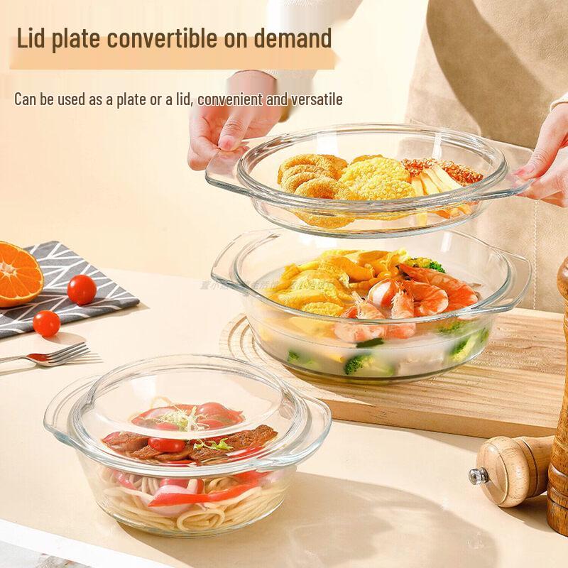 Large High-Temperature Glass Bowl with Lid