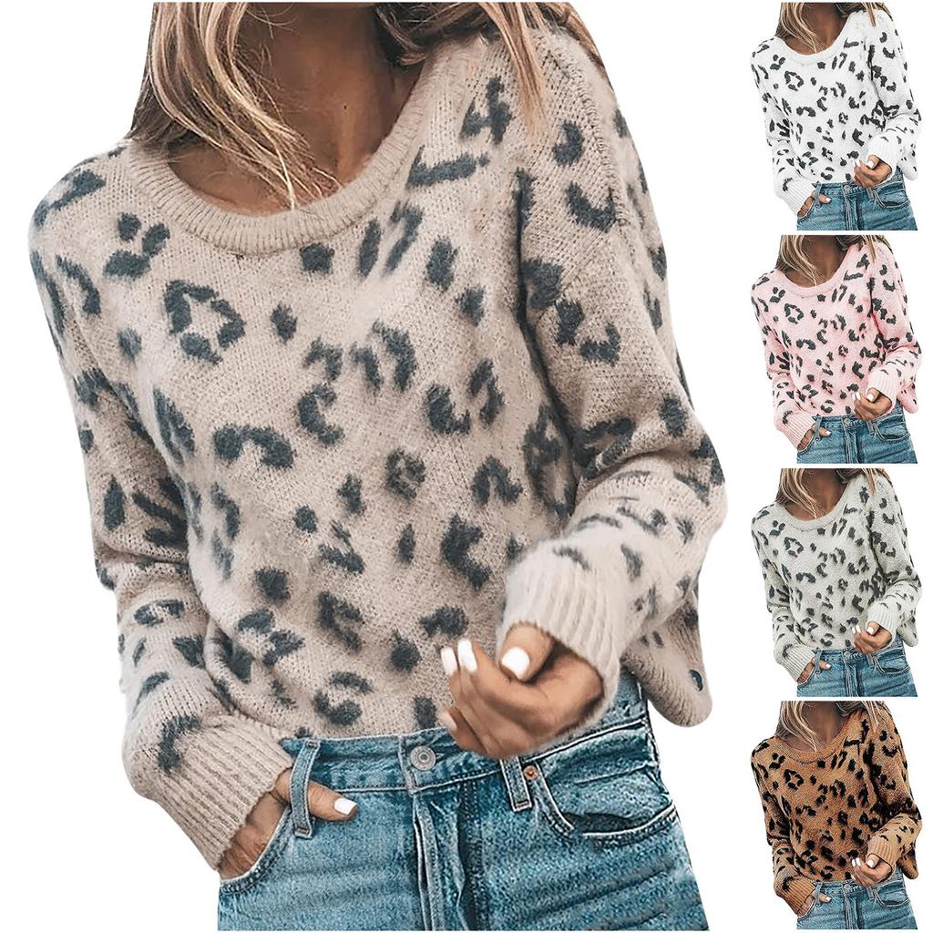 Women's Loose Knitted Star Shape Print Long Sleeve V-Neck Sweater Blouse