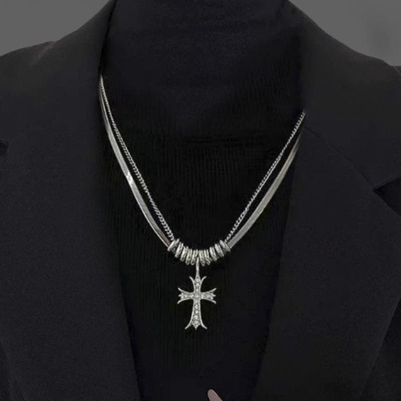 Long non-fading cross necklace hip-hop men's trendy sweater chain niche design sweater chain women's design