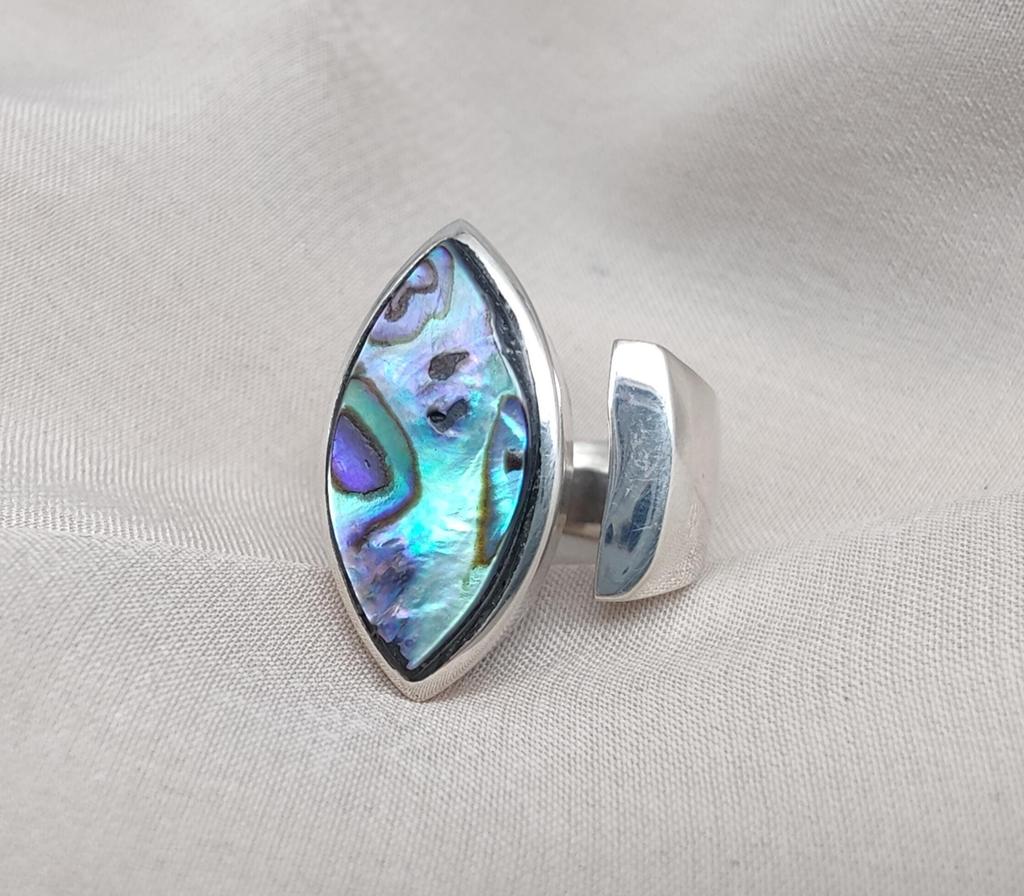 Abalone Shell Sterling Silver Ring: Adjustable Boho Statement Jewelry