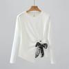 New Spring and Autumn Lace-up Waist Women's Long-sleeved T-shirt Slimming Belly-covering Bottoming Shirt