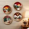 Multi Layered Wood Wall Sculpture Round Wooden Winter Mountain Art with 3D Snow Scenery for Holiday Handcrafted View Decor Home Decor, Rustic