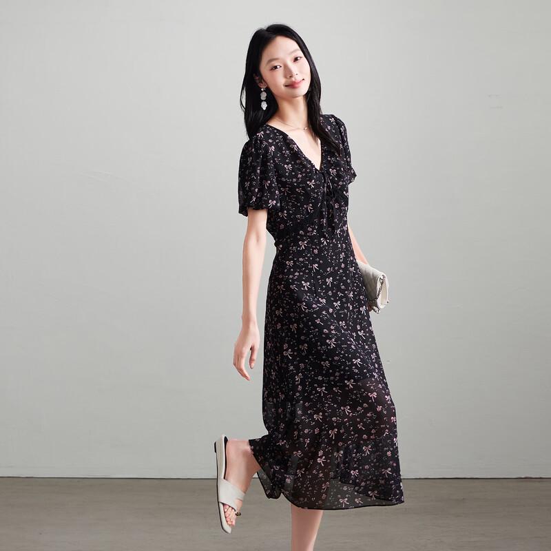 SOFSIL 2026 Summer French Floral V-Neck Short-Sleeve Dress