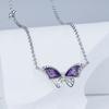 Sweet Flower Purple Butterfly Necklace Design Sense Niche Women's 925 Sterling Silver Pendant Versatile Clavicle Chain
