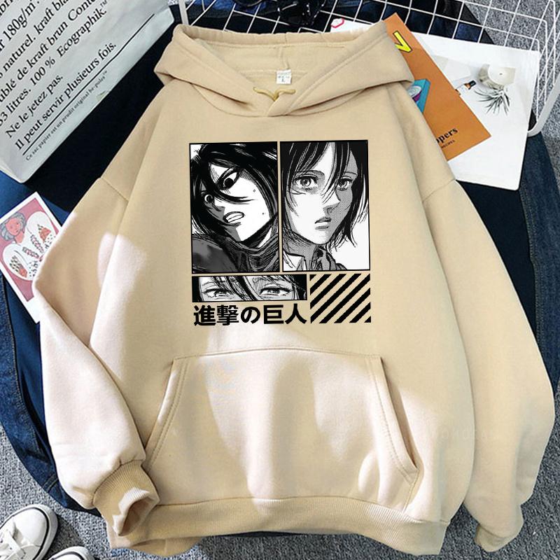 Микаса Принт Худи Аниме Атака Титанов Уличная одежда Мужчины Женщины Лоскутное худи Повседневный Свободный Пуловер Харадзюку Мужская Толстовка S бежевый 2190₽