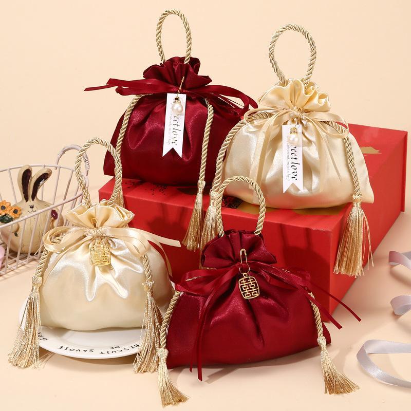 Satin Candy Box Gift Bag Satin Cloth Drawstring Tassel Bag Wedding Party Candy Pouches Wedding Party  Drawstring Pocket