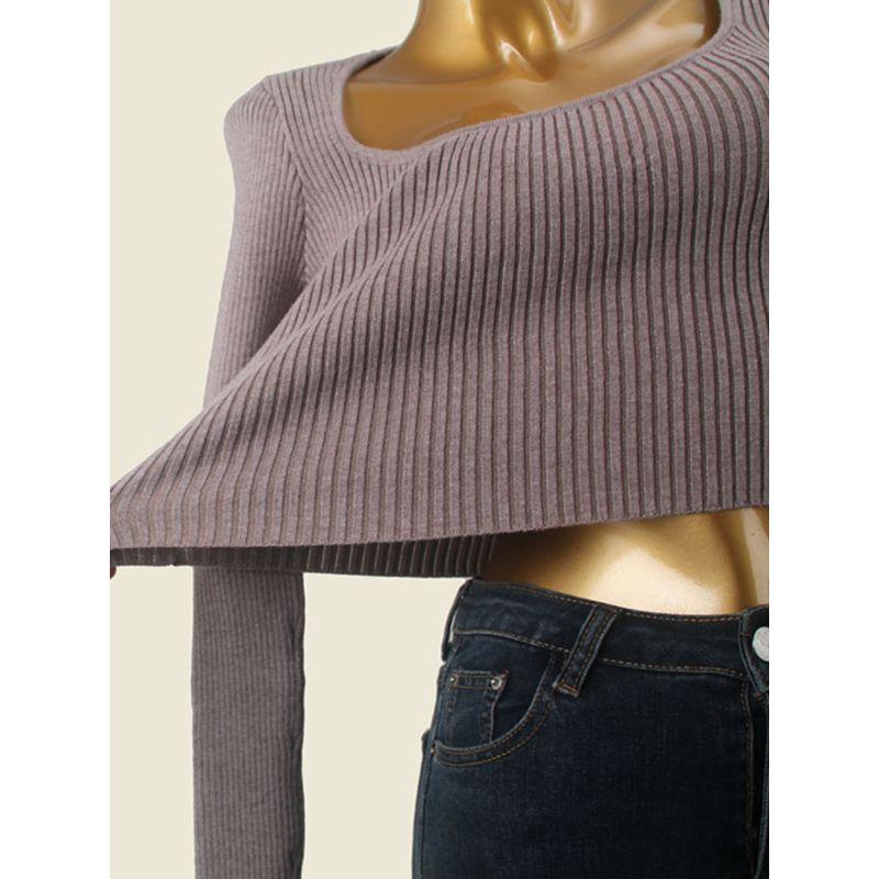 French Style Retro Scoop off-Shoulder Knitting Base Long Sleeves Women's Autumn High Waist Short Soft Glutinous Sunken Stripe Tops