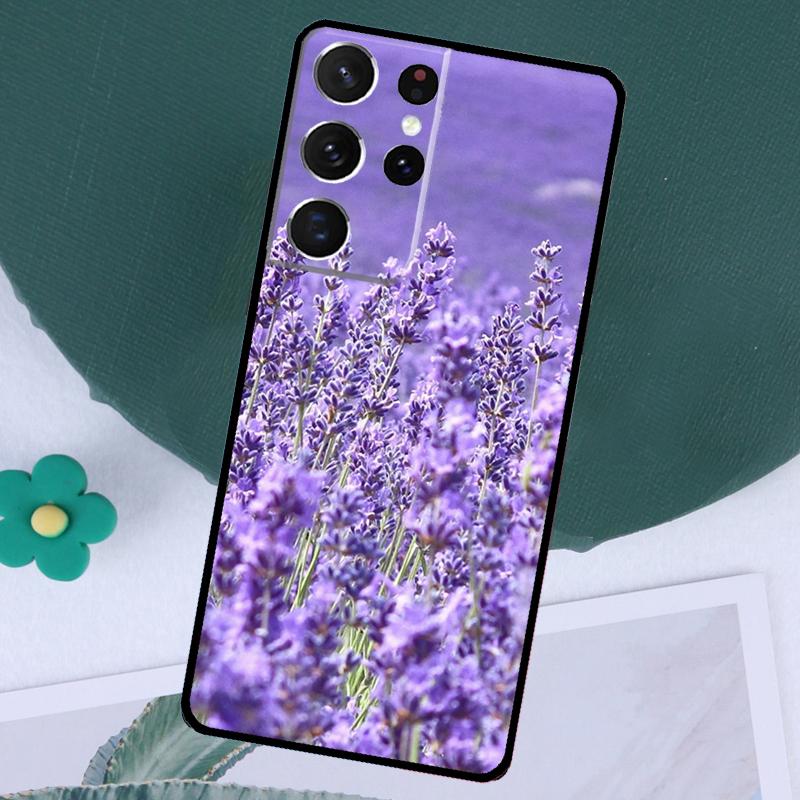 Purple Flowers Lavender Case For Samsung Galaxy S24 Ultra S23 S22 S21 Plus Note 10 Note 20 S9 S10 S20 S21 FE Cover
