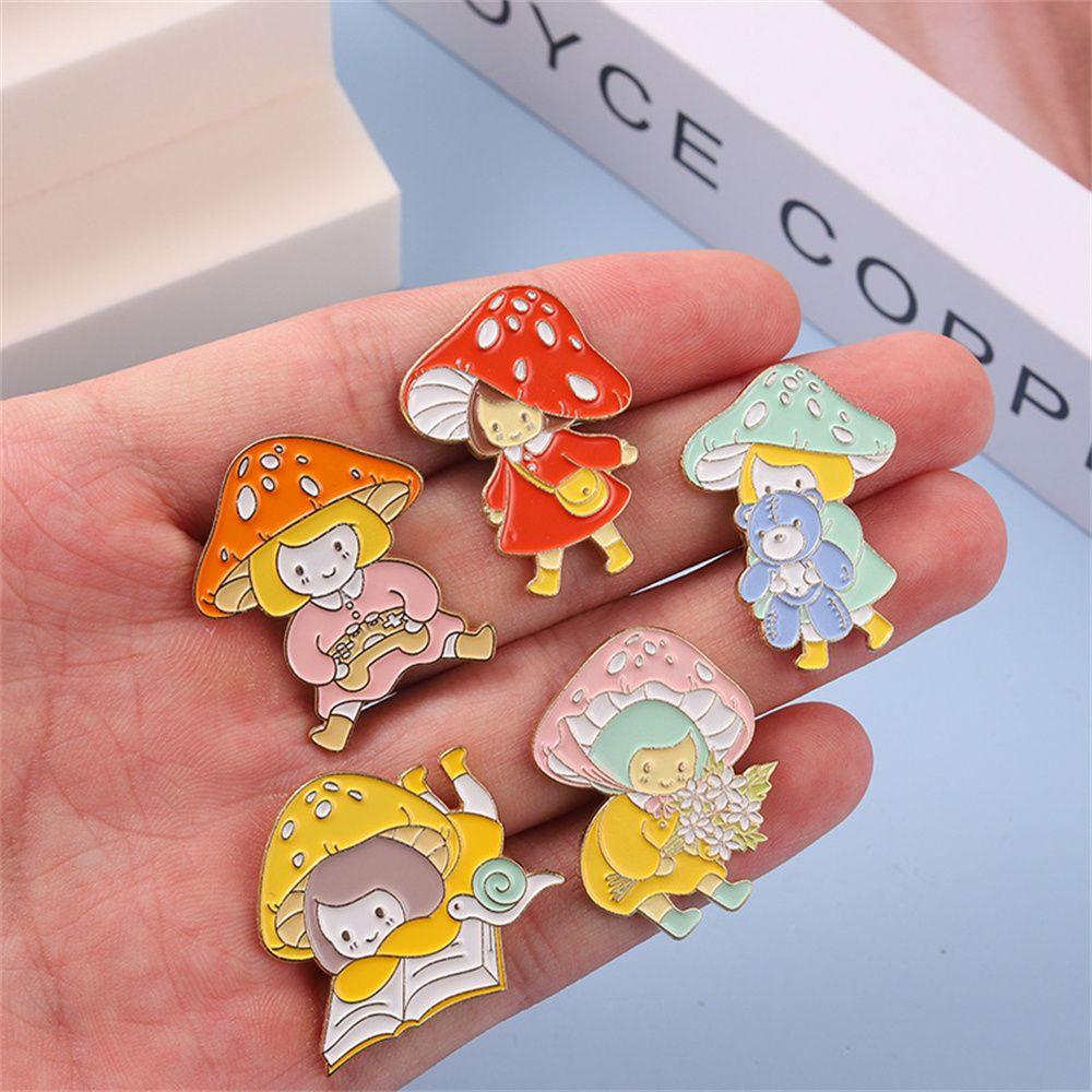 

Women Jewelry Gifts Alloy Cartoon Cute Clothes Enamel Pin Badge Brooches Mushroom Girl