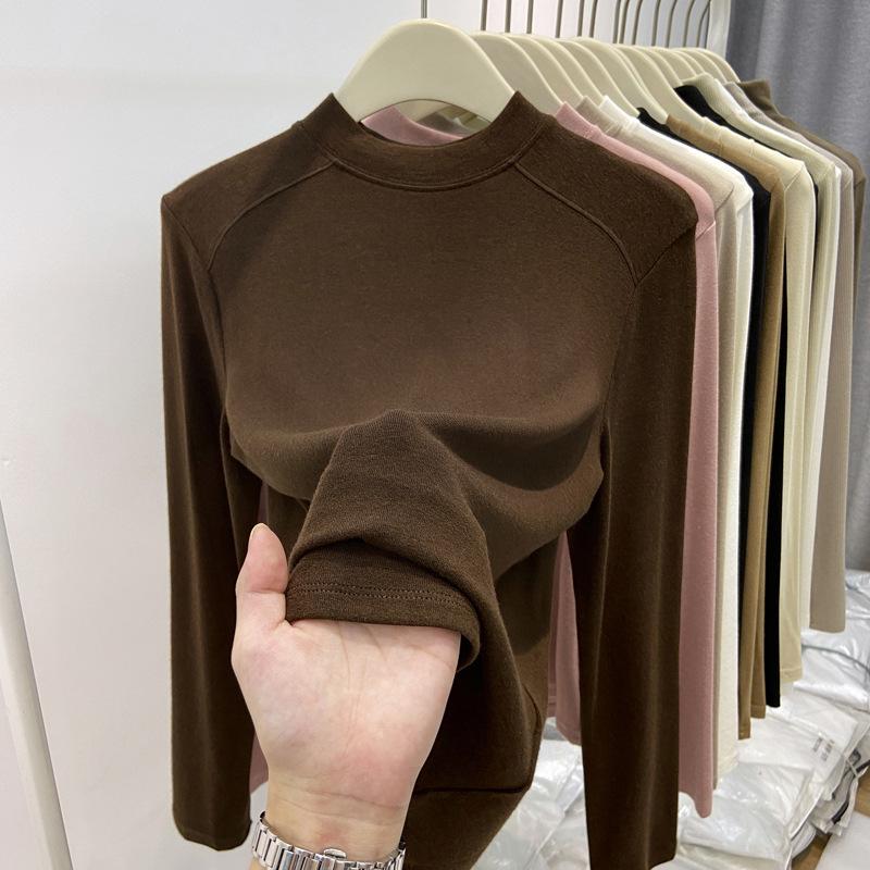 Double-sided German velvet bottoming shirt for women's autumn and winter with warm semi-turtleneck slim-fit top