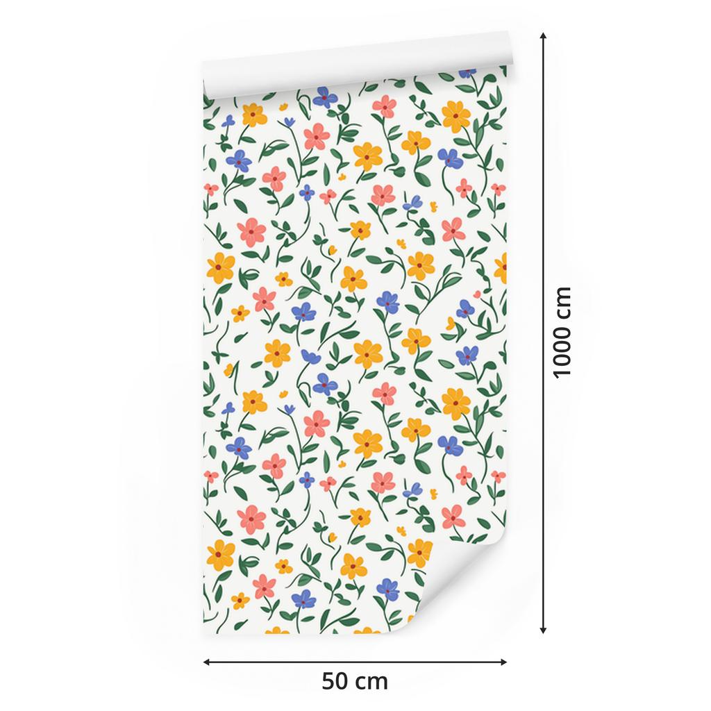 Cottagecore Flowers Wallpaper White and Light Gray 50x1000