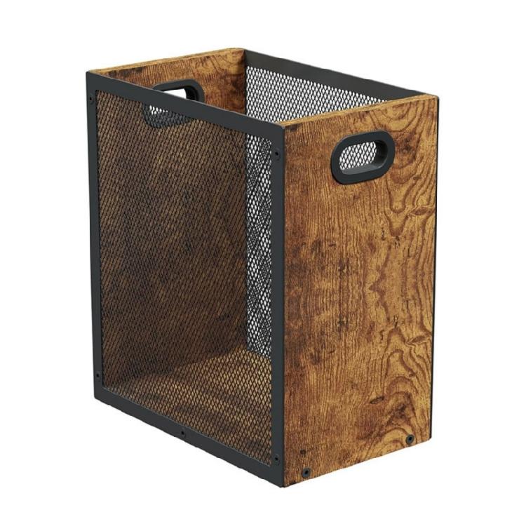 

Thin Profile Trash Bin With Wooden Panel And Metal Screen Design For Home Use Room Decors 1