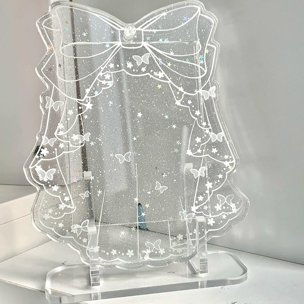 

3-inch Acrylic Photo Frame Bow Veil Card Holder INS Style Desktop Stand Star Chasing Card Storage Box Gift for Friends чистый
