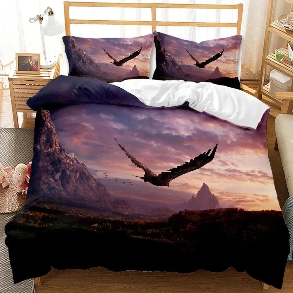 Eagle Bettbezug-Set Polyester Bettwäsche für Jungen Teenager Erwachsene King Queen Größe Grau Weiß Bettbezug Bettset Steppdeckenbezug