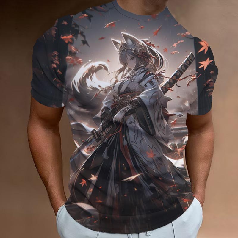 Retro Animal T-Shirt For Men 3d Japanese Animal Print Short Sleeve Tees Summer Pullover Loose Oversized Men Clothing