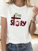 (Asian Size) Faith Cute Print Merry Christmas Short Sleeve T-shirts Women's Top O-neck T Shirt Fashion Casual New Year Clothing Graphic Tee