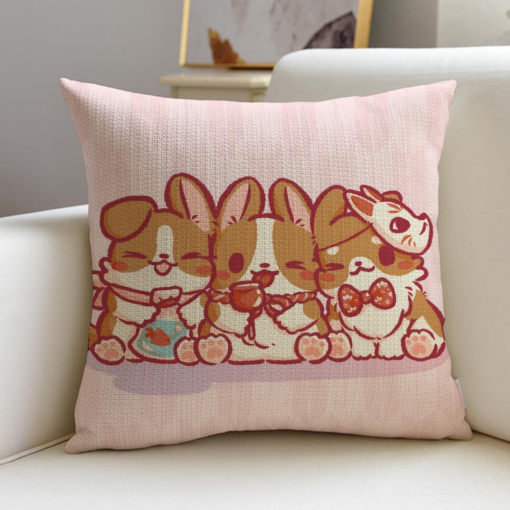 Cozy Llazy corgiS Cushion Cover Breathable and skinfriendly linen pillowcase square removable and washable cushion