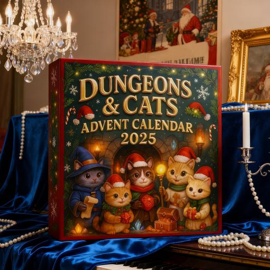 Dungeons & Cats Ημερολόγιο Advent 2025 24 Ημέρες Διακοσμητικά Έκπληξη με Θέμα Φανταστική Αιλουροειδή Διακόσμηση Αντίστροφης Μέτρησης Χριστουγέννων για Φανς Δέντρου