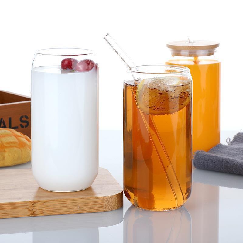 Borosilicate Glass Cola Cup with Bamboo Lid and Straw for Cold Drinks, Juice, Beer, or Water