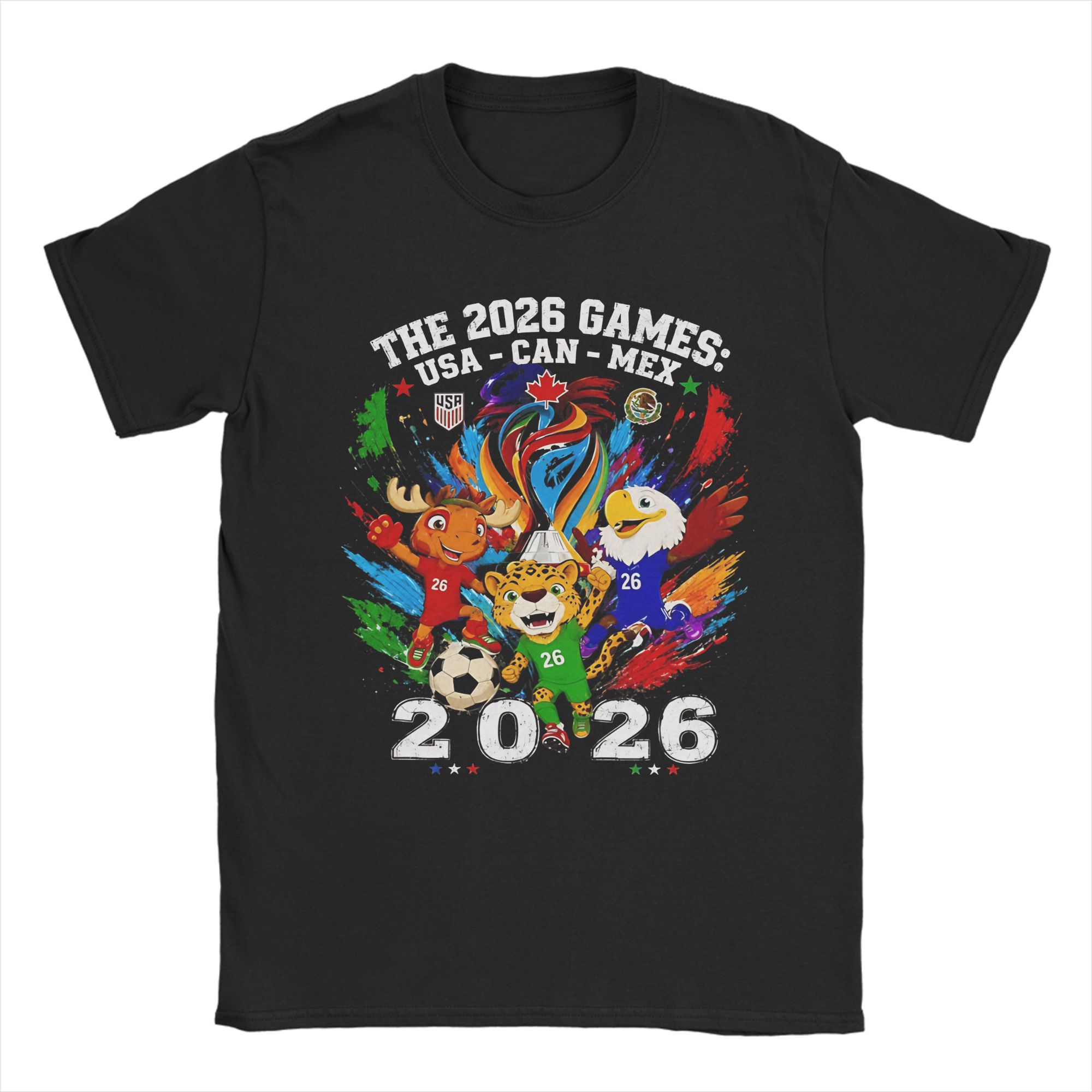 Unisex Unisex Soccer 2026 Usa Canada Mexico World Football Flags T Shirt Cotton Fashion Short Sleeve Crew Neck Tee Shirt TShirts S
