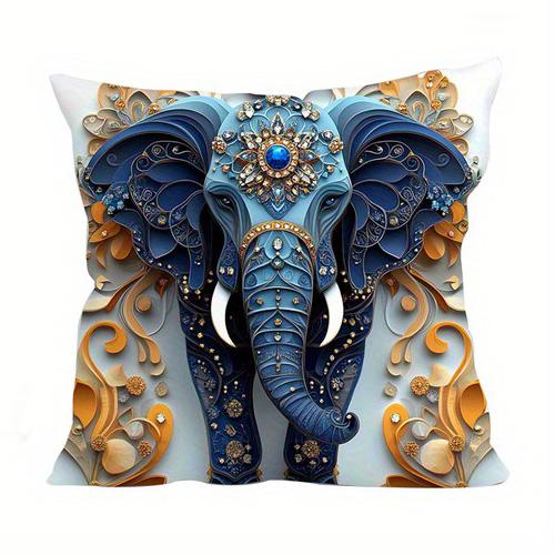 Home Decor Exquisite Blue and Gold Elephant Pattern Pillow Pattern Cushion Cover Suitable for Sofa Bedroom Car Pillow Cover