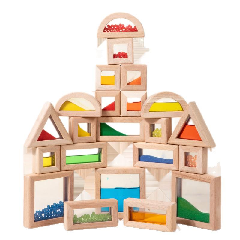Wooden Rainbow Acrylic Blocks: Interlocking Early Childhood Building Toys