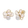 Retro French Pearl Enamel Flower Earrings for Women