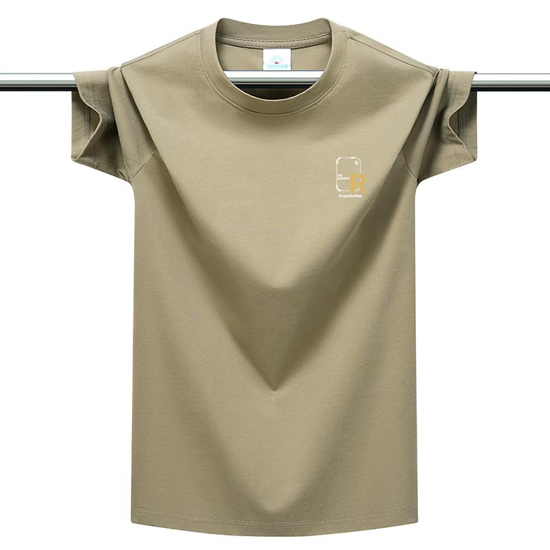 Plus Size Men's T-shirt 220g Heavyweight Cotton Solid Color Loose Fit Casual Summer Tee Top