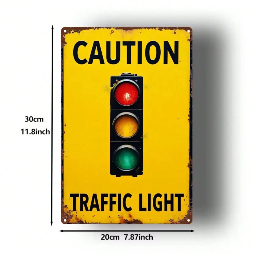 Vintage Metal Sign Traffic Light Garage Wall Decor 30x20cm