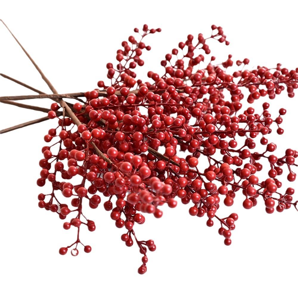 6-Pronged Holly Fruit Red Fruit Berry Fortune Fruit Single Branch Chinese Home Decoration Fake Flower Simulation Plant