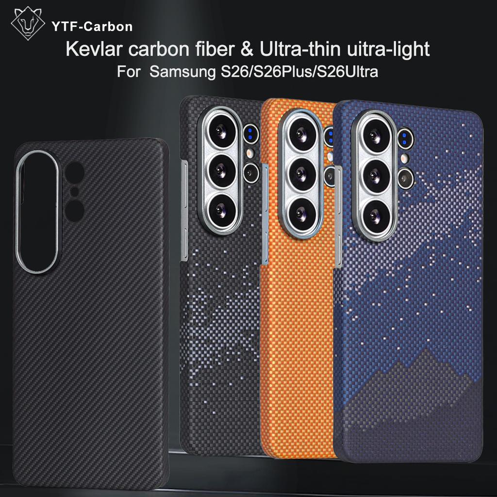 YTF-carbon Luxury Real Kevlar Case for Samsung Galaxy S26 Ultra/S26Plus/S26, Aramid Fiber Magnetic MagSafe Cover