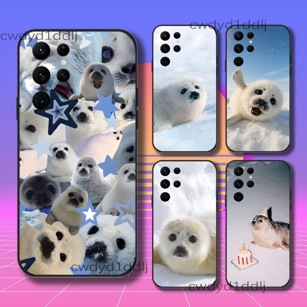 Cute S-Seal Seals Animal Phone Case For Samsung S10,S21,FE,S21 ,S26,S25,S24,S23,Ultra,S9,S22,Plus Black Shockproof Silicone Sof