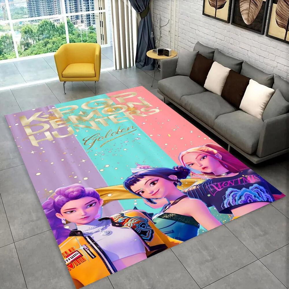 Tappeto/Tappetino Kpop Demon Hunters Rumi Mira Zoey Cartone Animato Musica per Soggiorno Camera da Letto Casa Decorazione Divano, Tappetino Antiscivolo per Bambini
