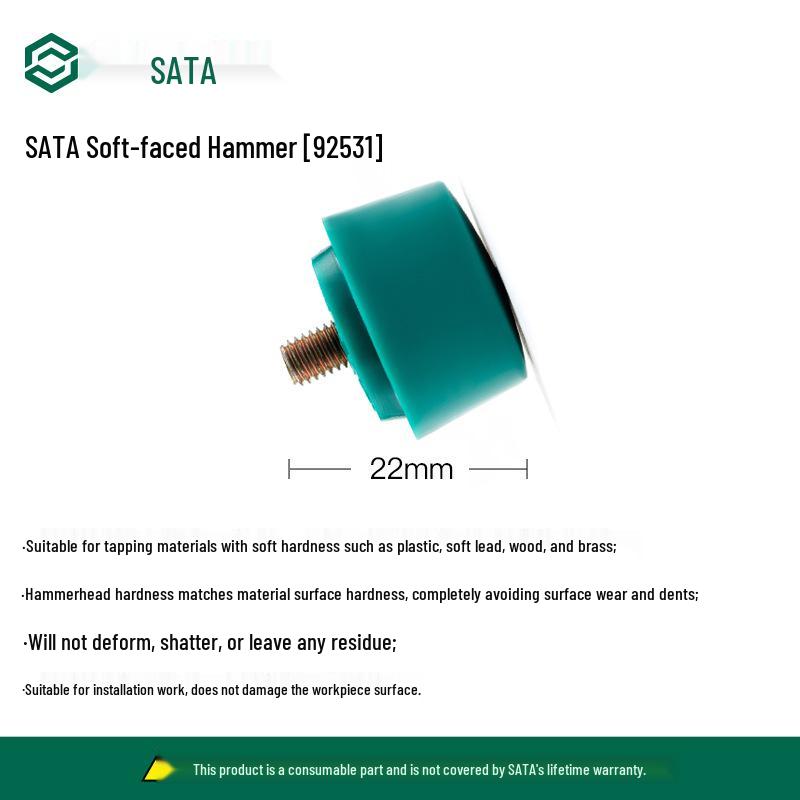 SATA Rubber Mallet with Wooden Handle and Replaceable Soft/Hard Heads