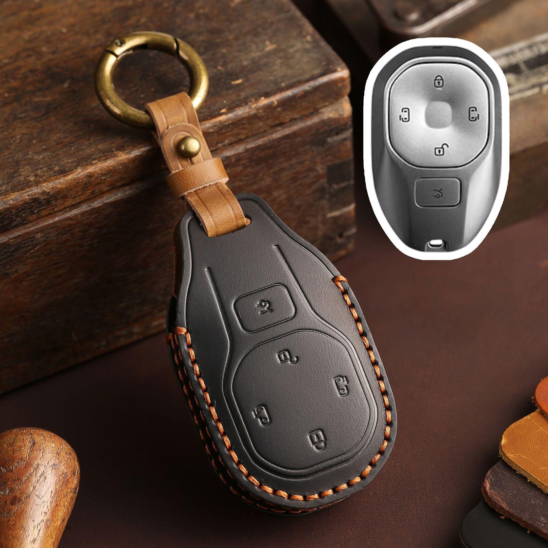 

Leather Car Key Cover Case Remote Keyring Bag for GAC Trumpchi 2021 Empow J11 J12 J13 J14 J15 J16 GS8 Keychain чёрный